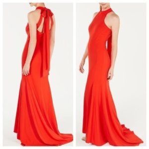 CALVIN KLEIN Tie-Neck Halter Gown